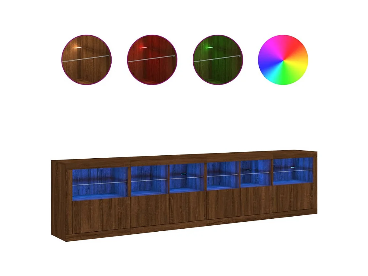 Aparador com luzes LED 283x37x67 cm carvalho castanho