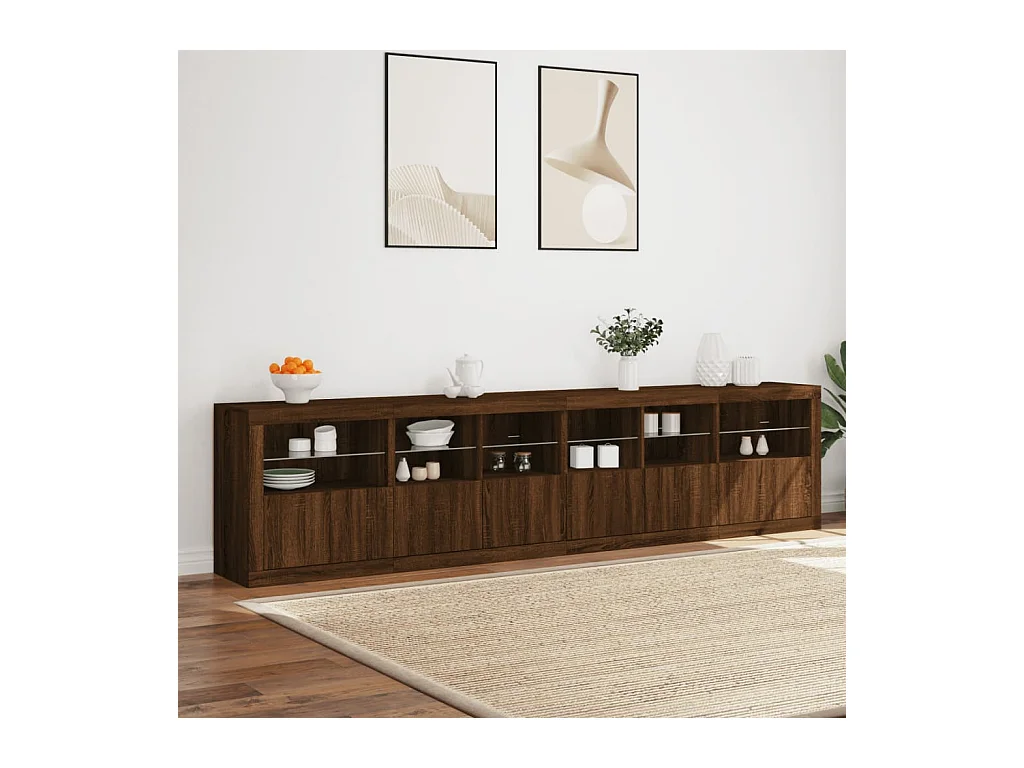 Aparador com luzes LED 283x37x67 cm carvalho castanho
