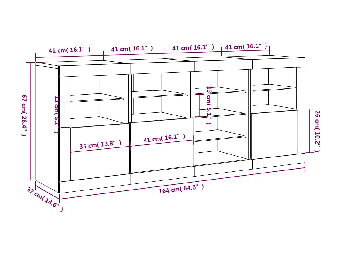 Buffet avec lumières LED chêne sonoma 164x37x67 cm