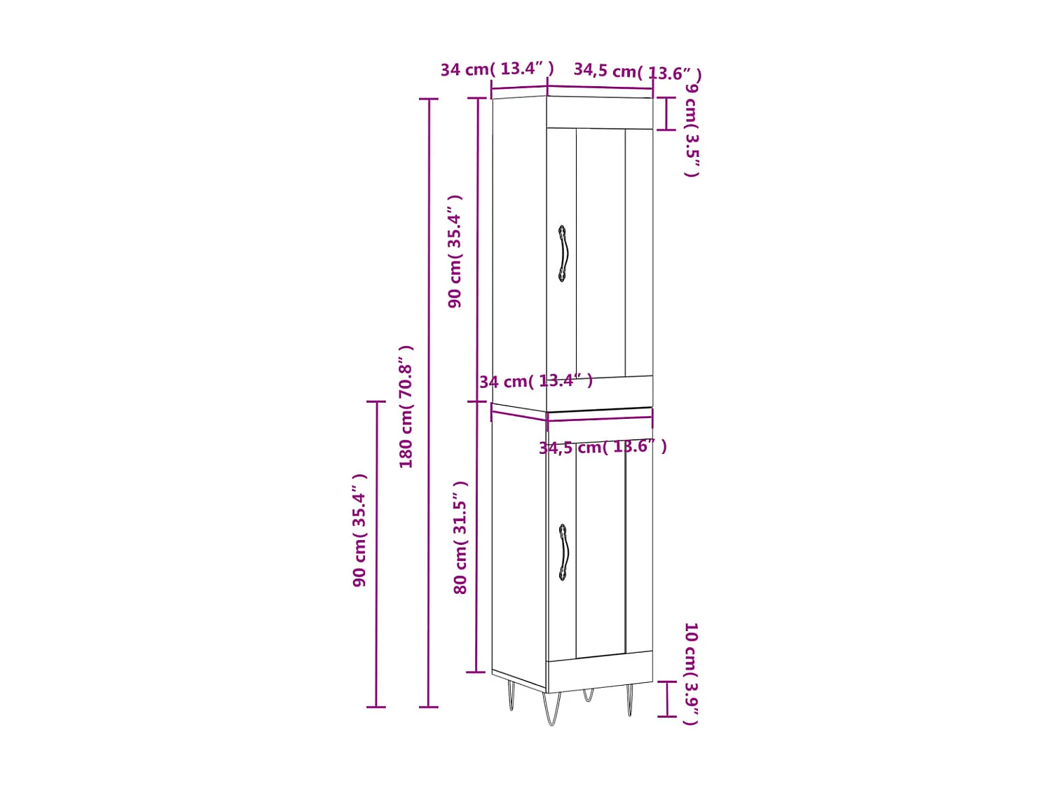 Buffet haut Blanc 34,5x34x180 cm Bois d'ingénierie