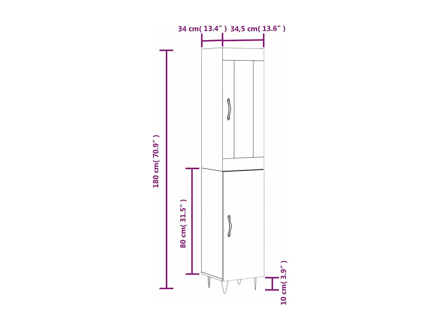 Buffet haut Noir 34,5x34x180 cm Bois d'ingénierie