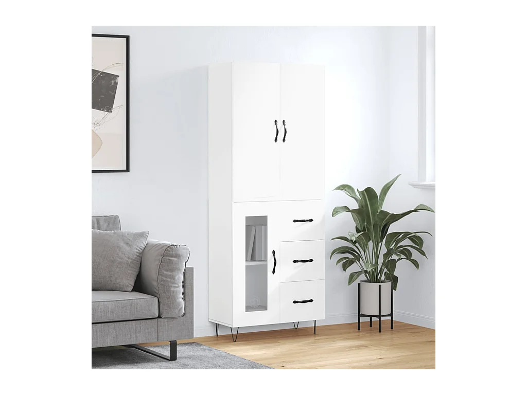 Hoge kast 69,5x34x180 cm bewerkt hout wit