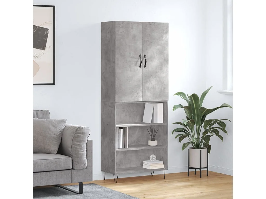 Buffet haut Gris béton 69,5x34x180 cm Bois d'ingénierie