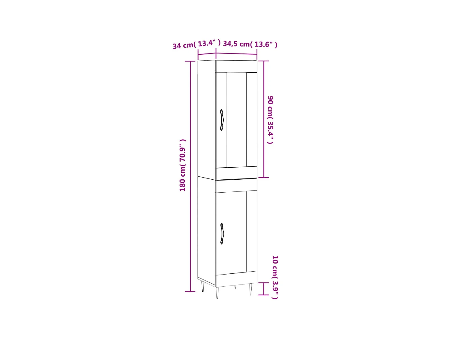 Hoge kast 34,5x34x180 cm bewerkt hout betongrijs