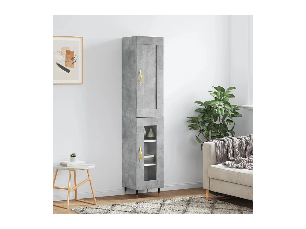 Buffet haut Gris béton 34,5x34x180 cm Bois d'ingénierie