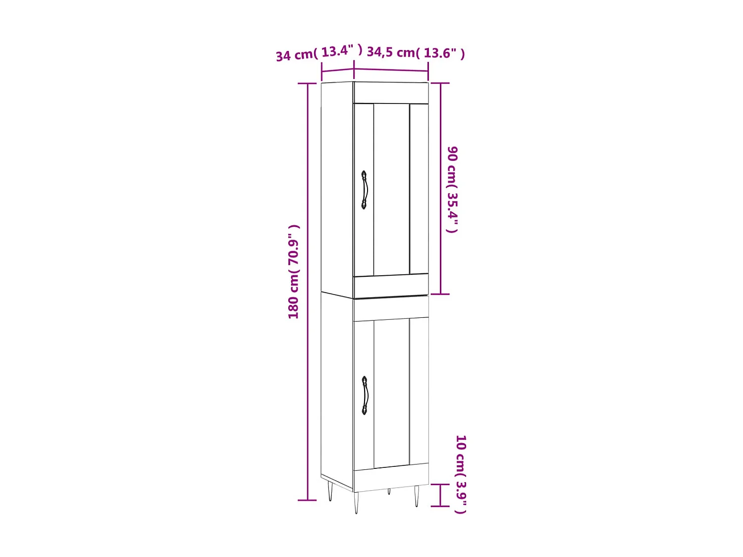 Buffet haut Gris béton 34,5x34x180 cm Bois d'ingénierie