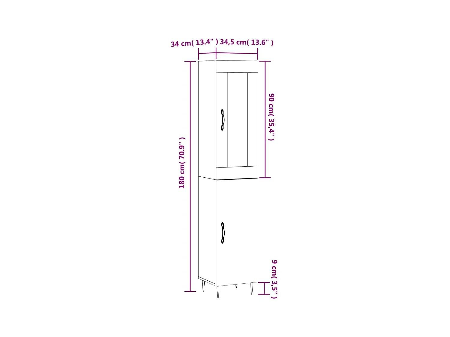 Hoge kast 34,5x34x180 cm bewerkt hout betongrijs