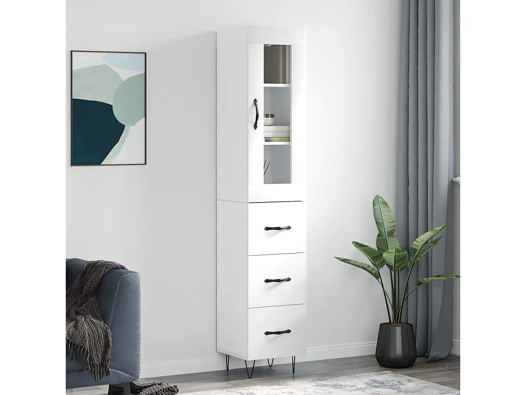 Credenza 34,5x34x180 cm in Legno Multistrato Bianco Lucido