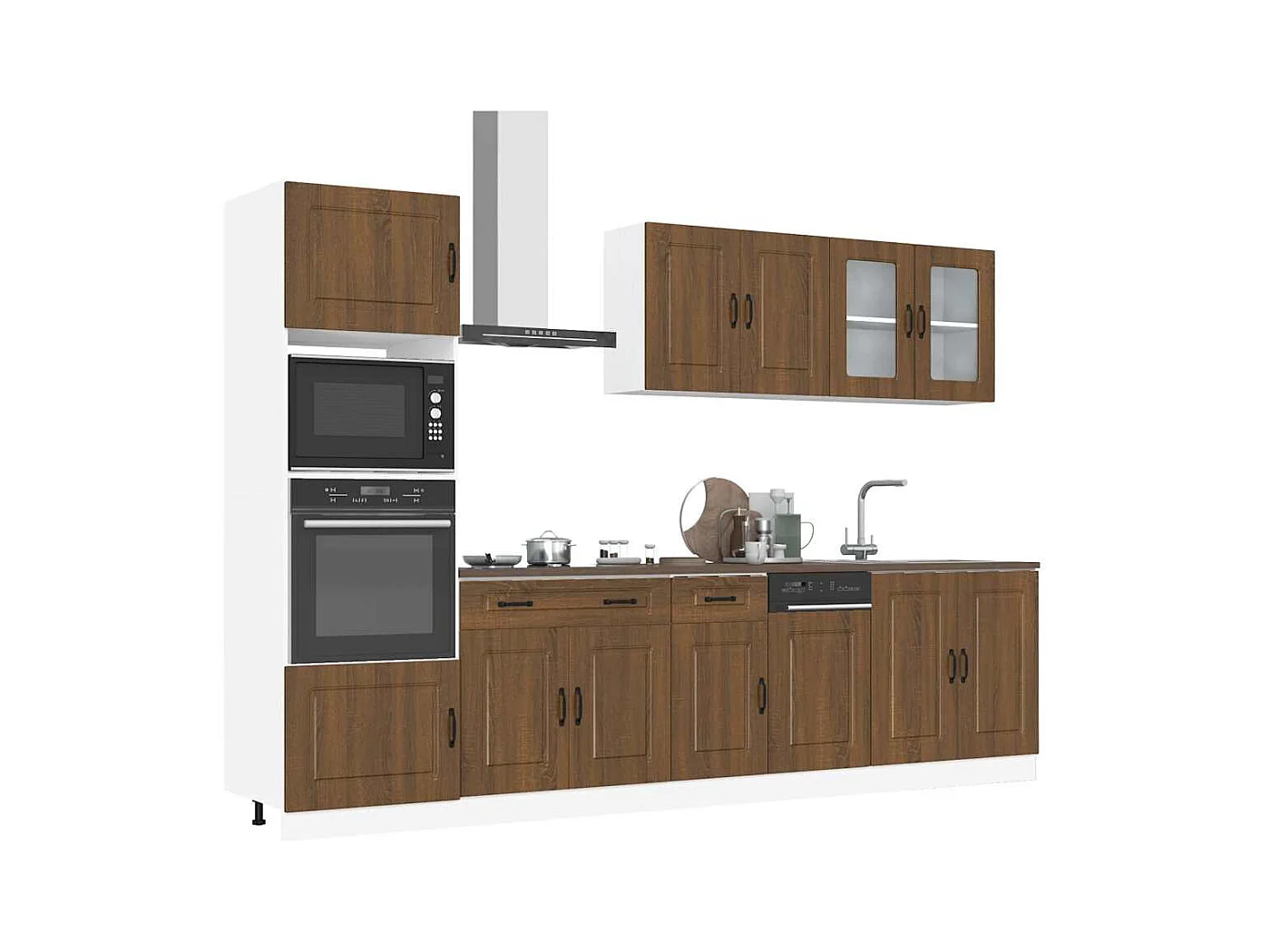 7-delige Keukenkastenset Kalmar bewerkt hout bruin eikenkleur