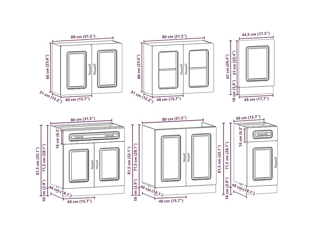 7-delige Keukenkastenset Kalmar bewerkt hout bruin eikenkleur