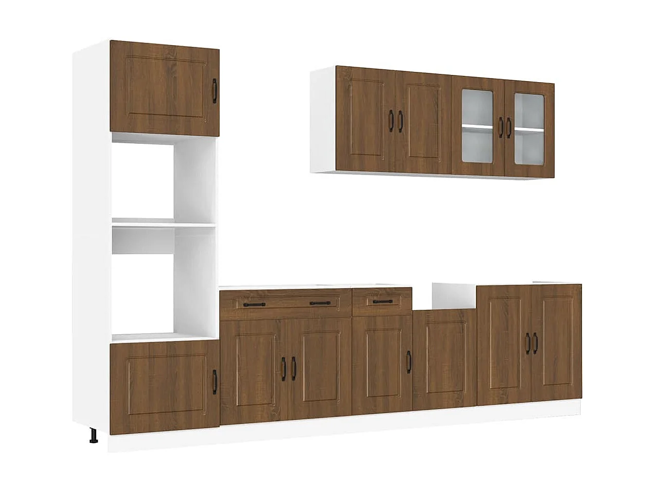 Ensemble de 7 meubles de cuisine en bois d'ingénierie "Kalmar" en chêne brun