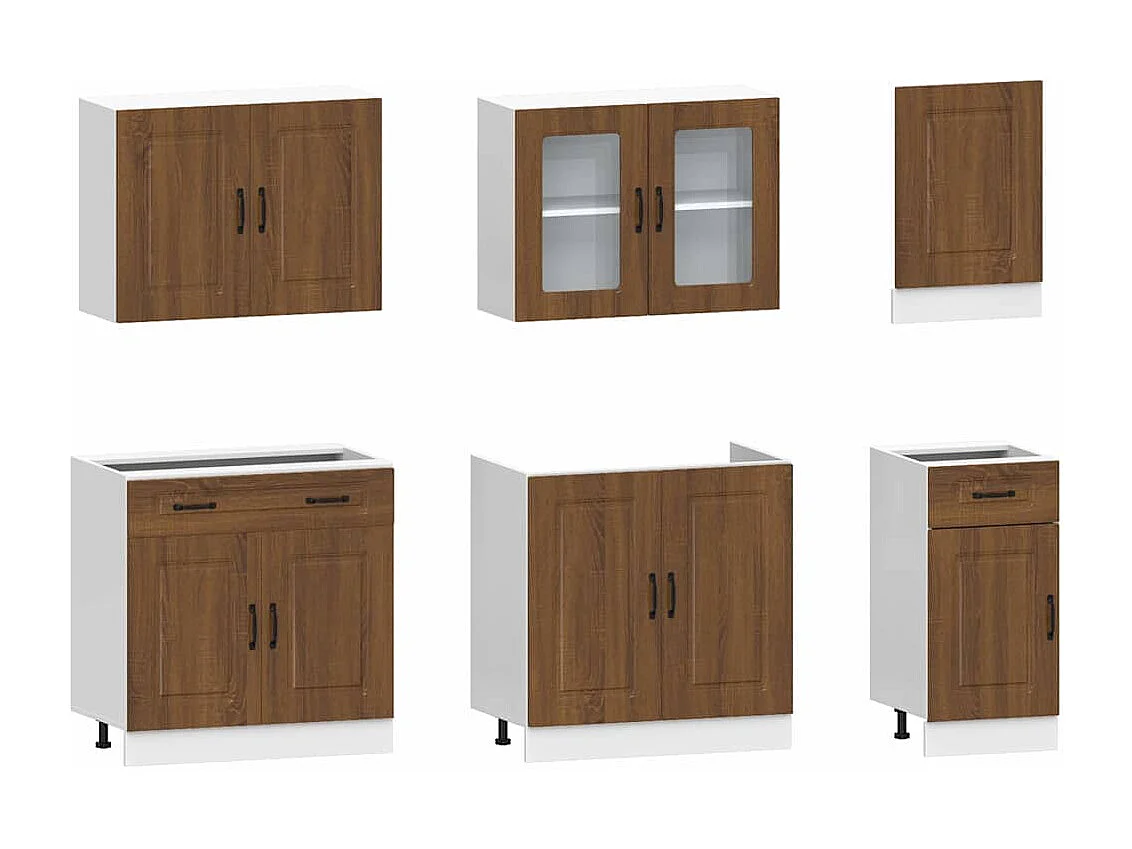 Ensemble de 7 meubles de cuisine en bois d'ingénierie "Kalmar" en chêne brun