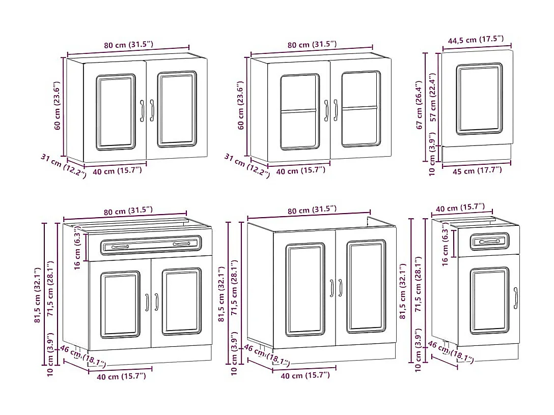 Ensemble de 7 meubles de cuisine en bois d'ingénierie "Kalmar" en chêne brun