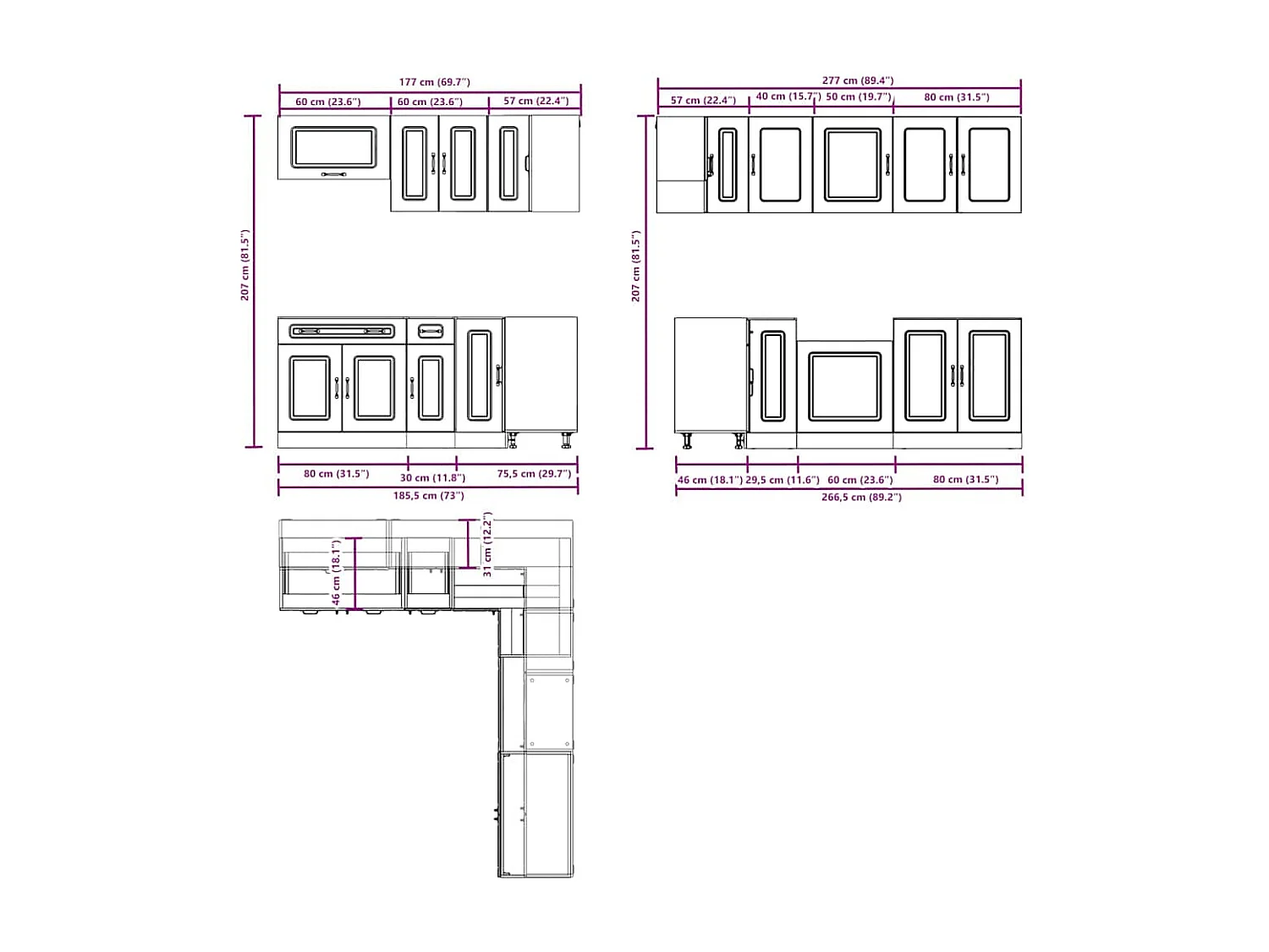 11 peças armário de cozinha conjunto Kalmar brilho branco