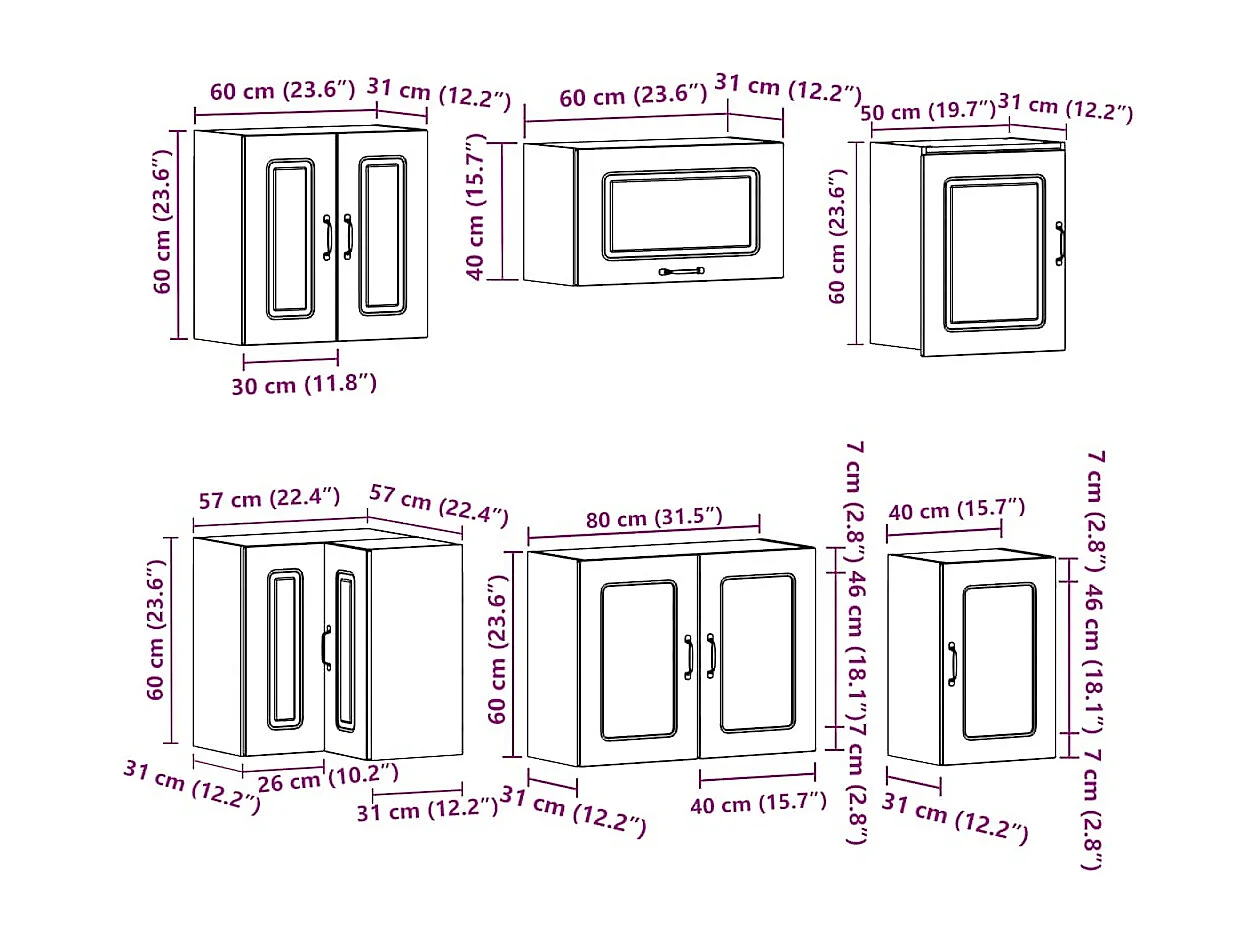 11 peças armário de cozinha conjunto Kalmar brilho branco