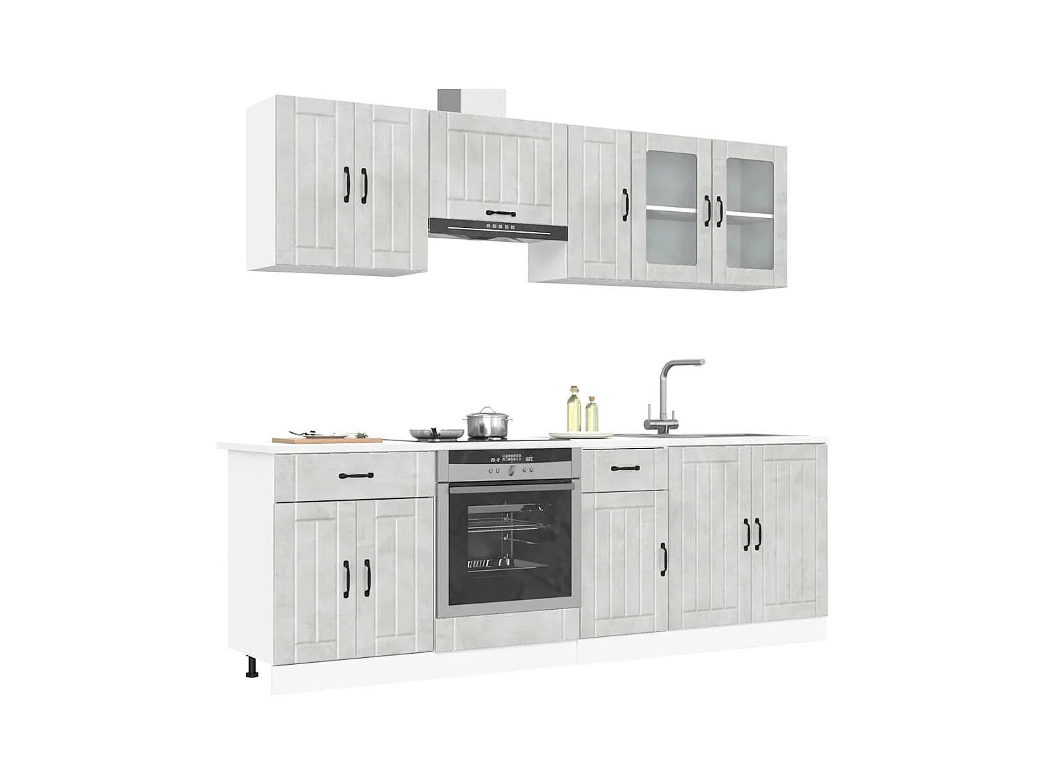 Ensemble de 8 meubles de cuisine "Lucca" en bois d'ingénierie gris béton