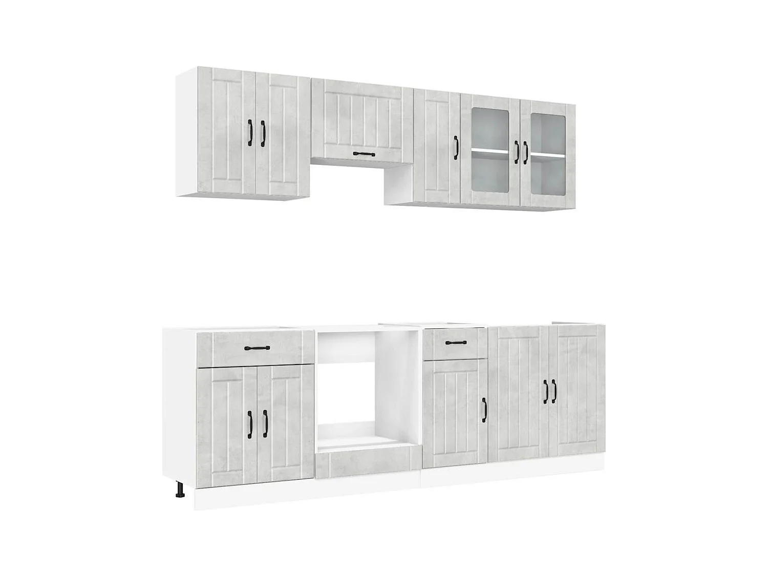 Ensemble de 8 meubles de cuisine "Lucca" en bois d'ingénierie gris béton