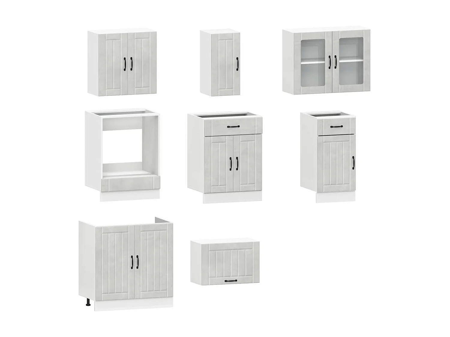 Ensemble de 8 meubles de cuisine "Lucca" en bois d'ingénierie gris béton