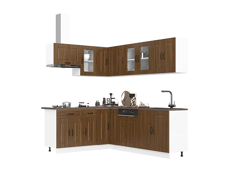 Conjunto de armarios de cocina de 11 piezas "Kalmar" de madera de ingeniería de roble marrón