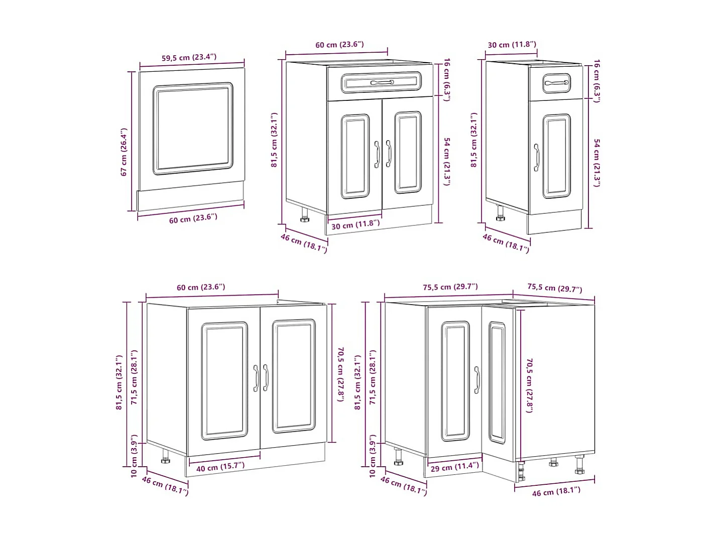 Conjunto de armarios de cocina de 11 piezas "Kalmar" de madera de ingeniería de roble marrón