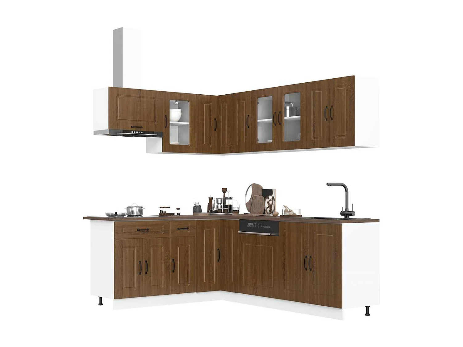 Ensemble de 11 meubles de cuisine en bois d'ingénierie "Kalmar" en chêne brun