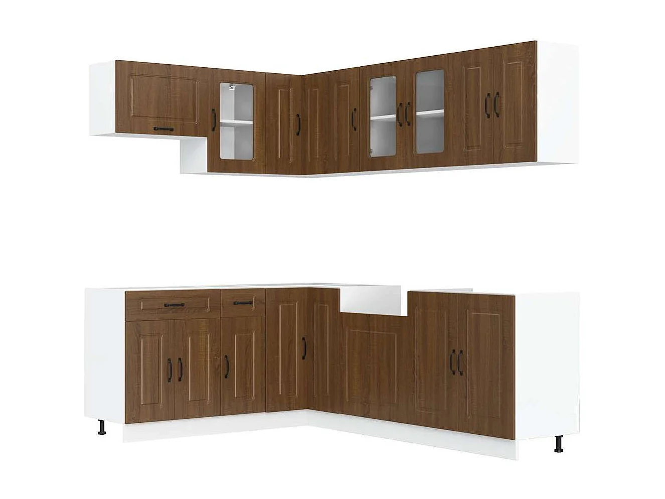 Ensemble de 11 meubles de cuisine en bois d'ingénierie "Kalmar" en chêne brun