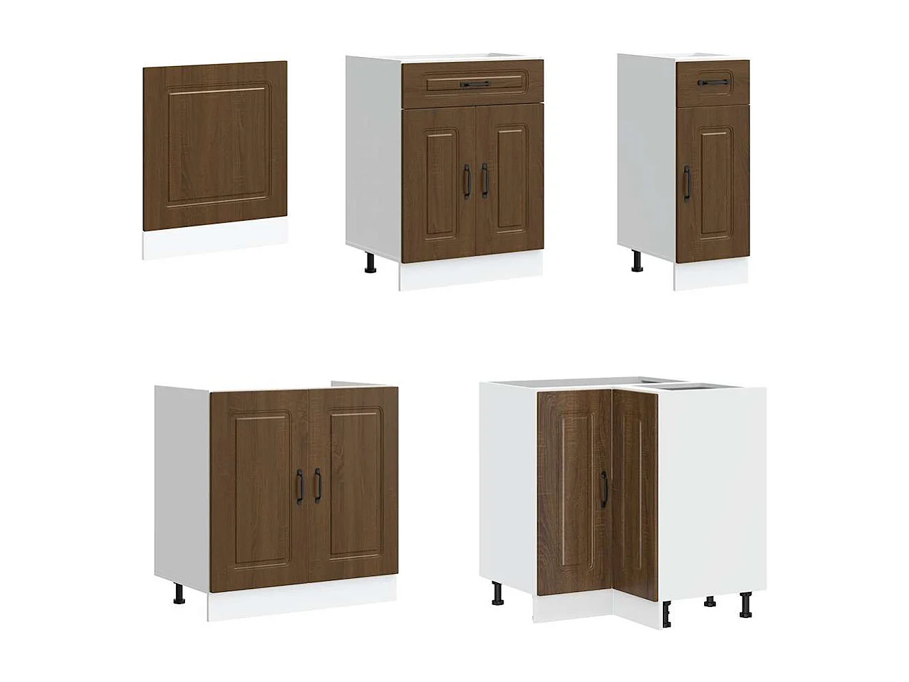 Ensemble de 11 meubles de cuisine en bois d'ingénierie "Kalmar" en chêne brun