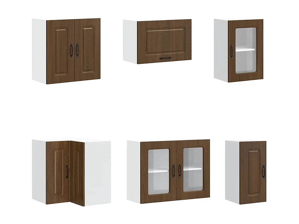 Ensemble de 11 meubles de cuisine en bois d'ingénierie "Kalmar" en chêne brun