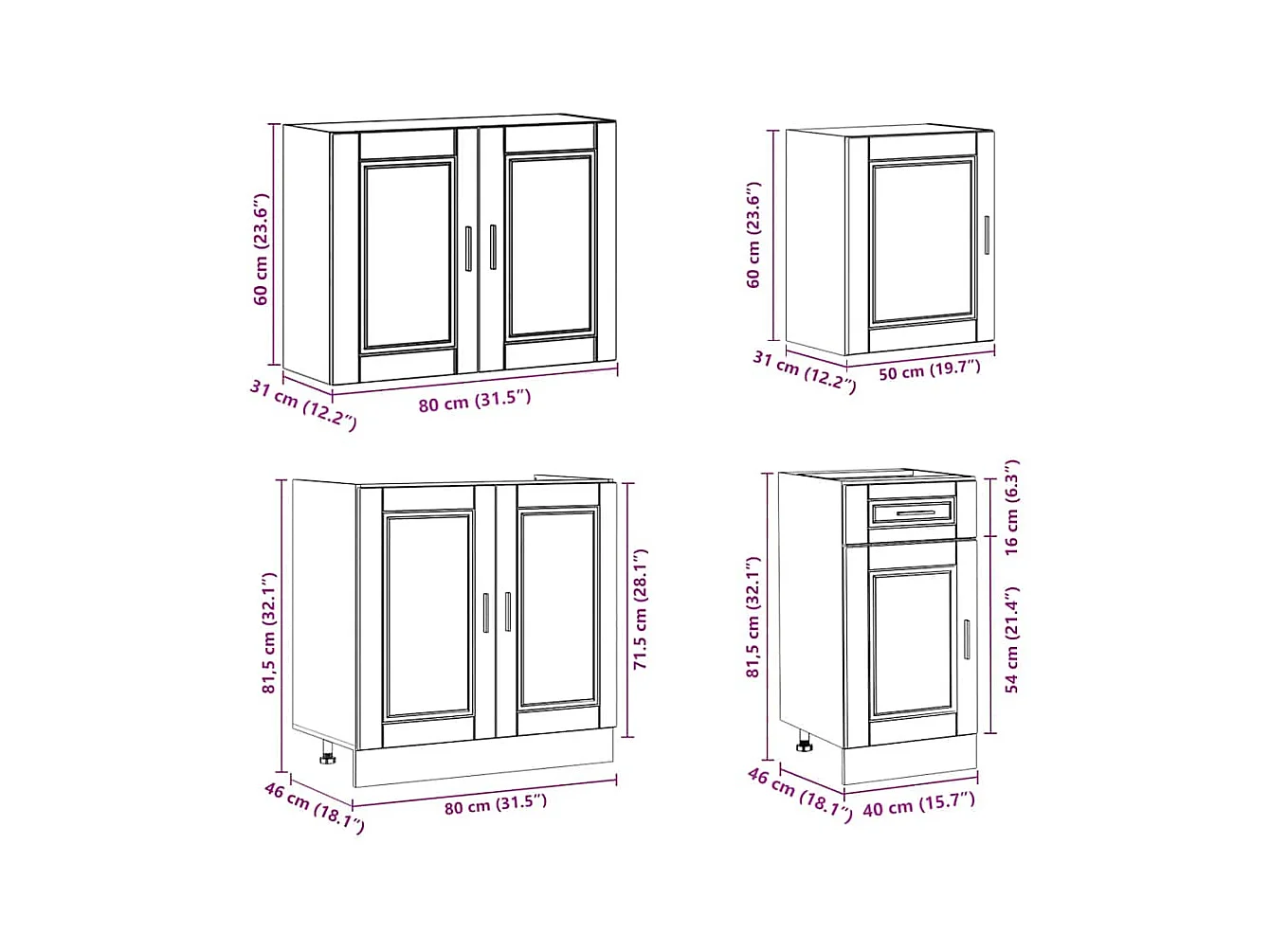 7 peças armário de cozinha conjunto Kalmar branco brilhante