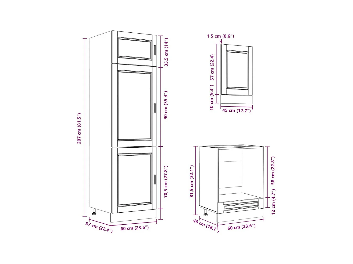 7 peças armário de cozinha conjunto Kalmar branco brilhante