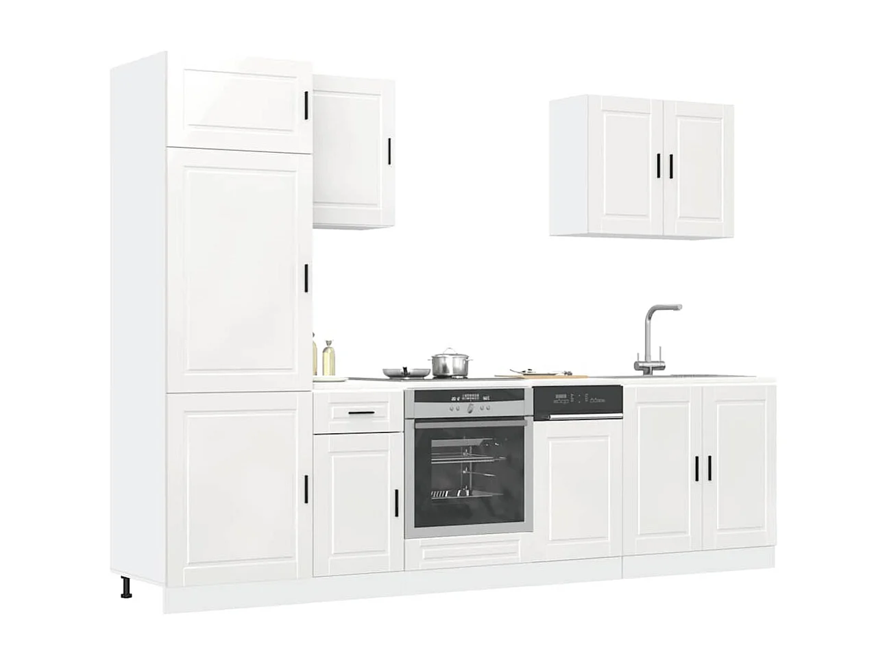 Ensemble de 7 meubles de cuisine "Porto" en bois d'ingénierie blanc brillant
