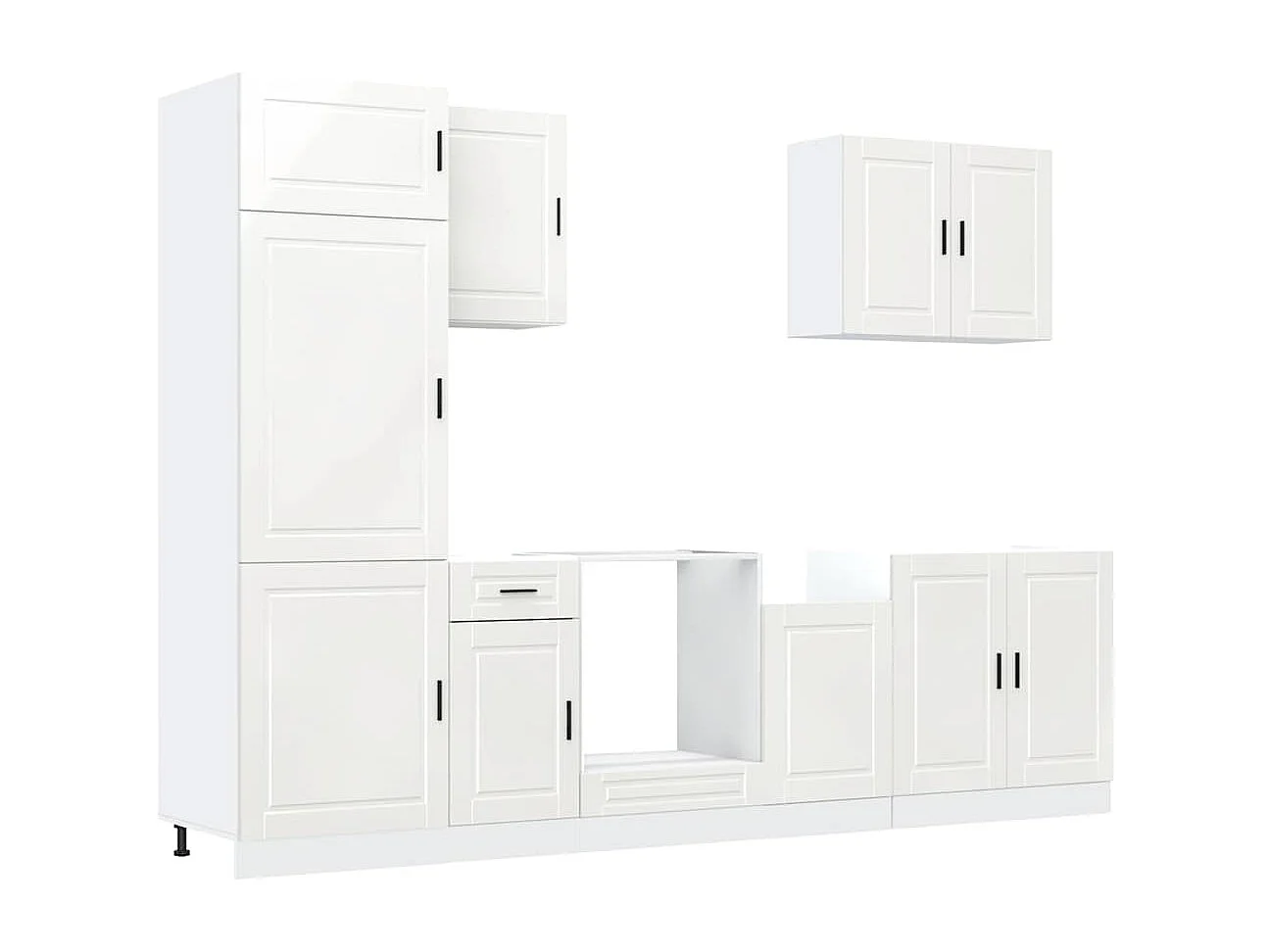 Ensemble de 7 meubles de cuisine "Porto" en bois d'ingénierie blanc brillant