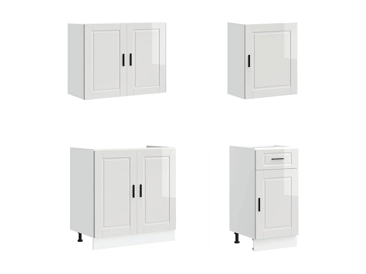 Ensemble de 7 meubles de cuisine "Porto" en bois d'ingénierie blanc brillant