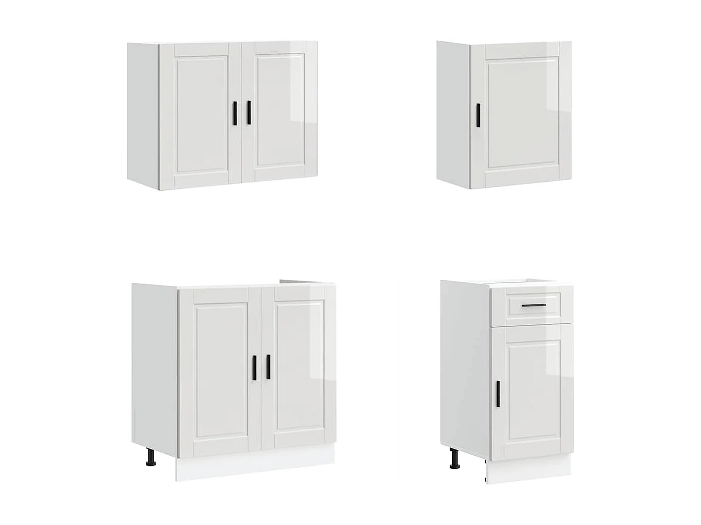 Ensemble de 7 meubles de cuisine "Porto" en bois d'ingénierie blanc brillant