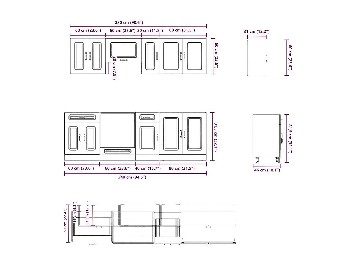 Ensemble d'armoires cuisine 8pcs Kalmar blanc bois d'ingénierie
