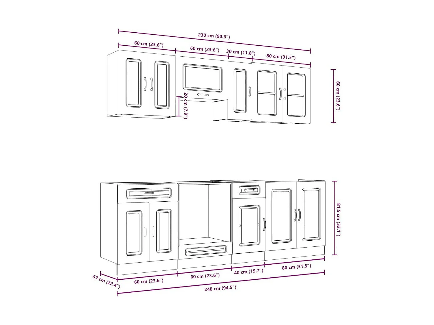 8-delige Keukenkastenset Kalmar bewerkt hout wit