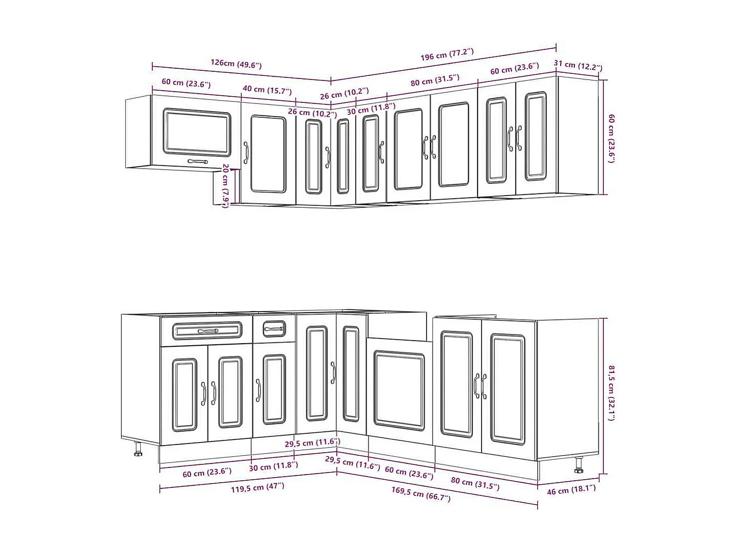 11-delige Keukenkastenset Kalmar bewerkt hout sonoma eikenkleur