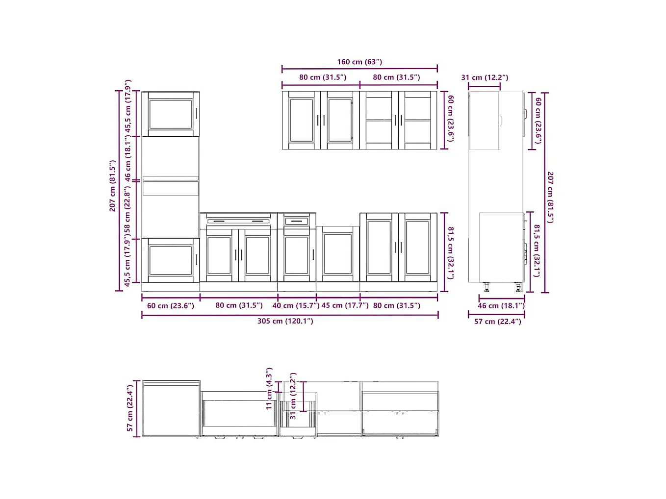 7-tlg. Küchenschrank-Set Porto Weiß Holzwerkstoff