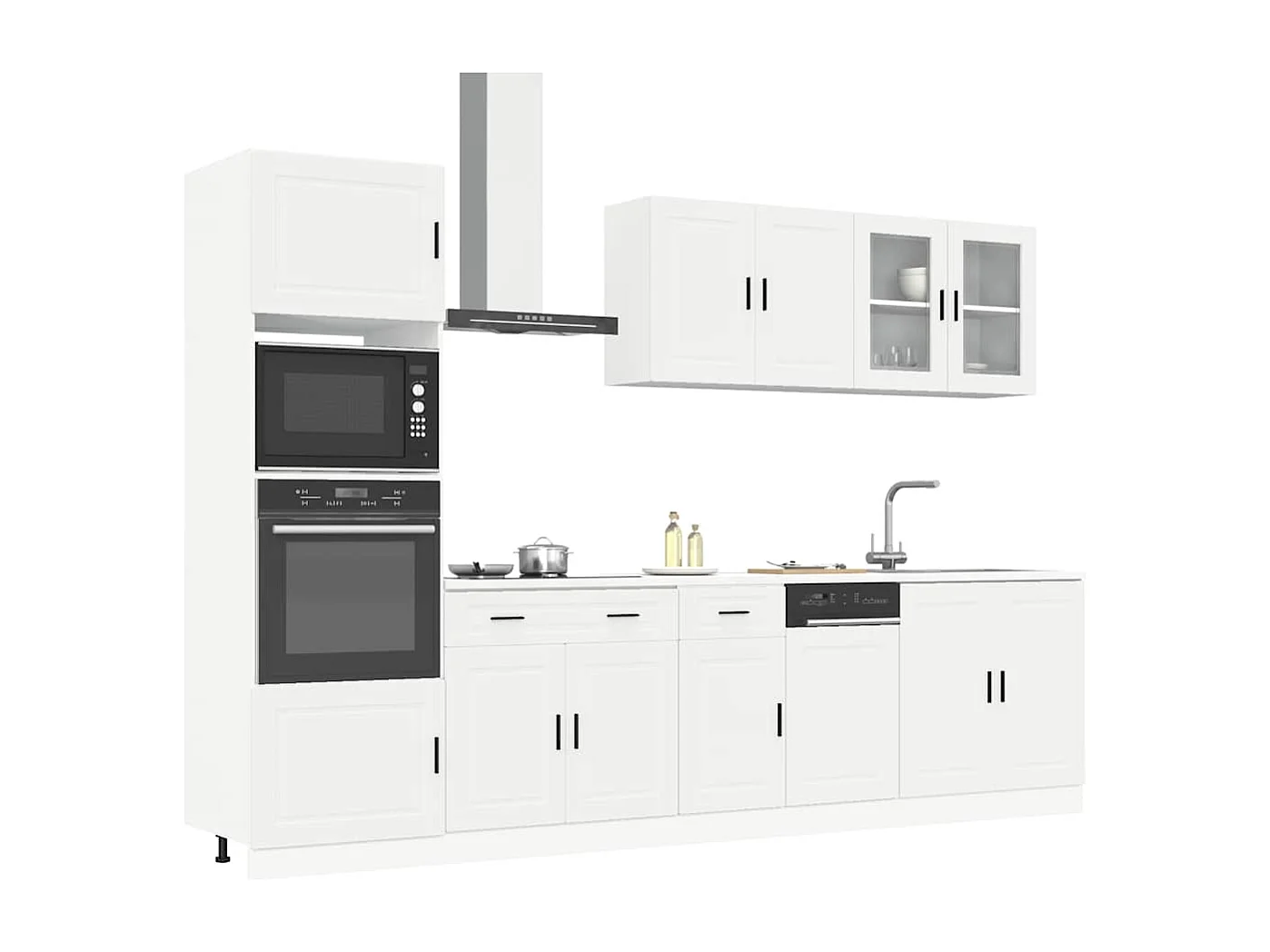 Ensemble de 7 meubles de cuisine "Porto" en bois d'ingénierie blanc