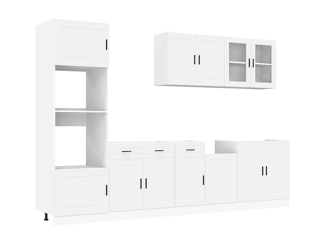 Ensemble de 7 meubles de cuisine "Porto" en bois d'ingénierie blanc