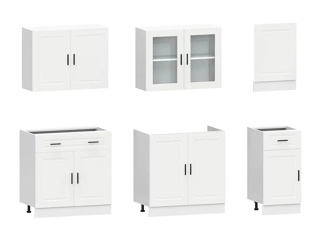 Ensemble de 7 meubles de cuisine "Porto" en bois d'ingénierie blanc