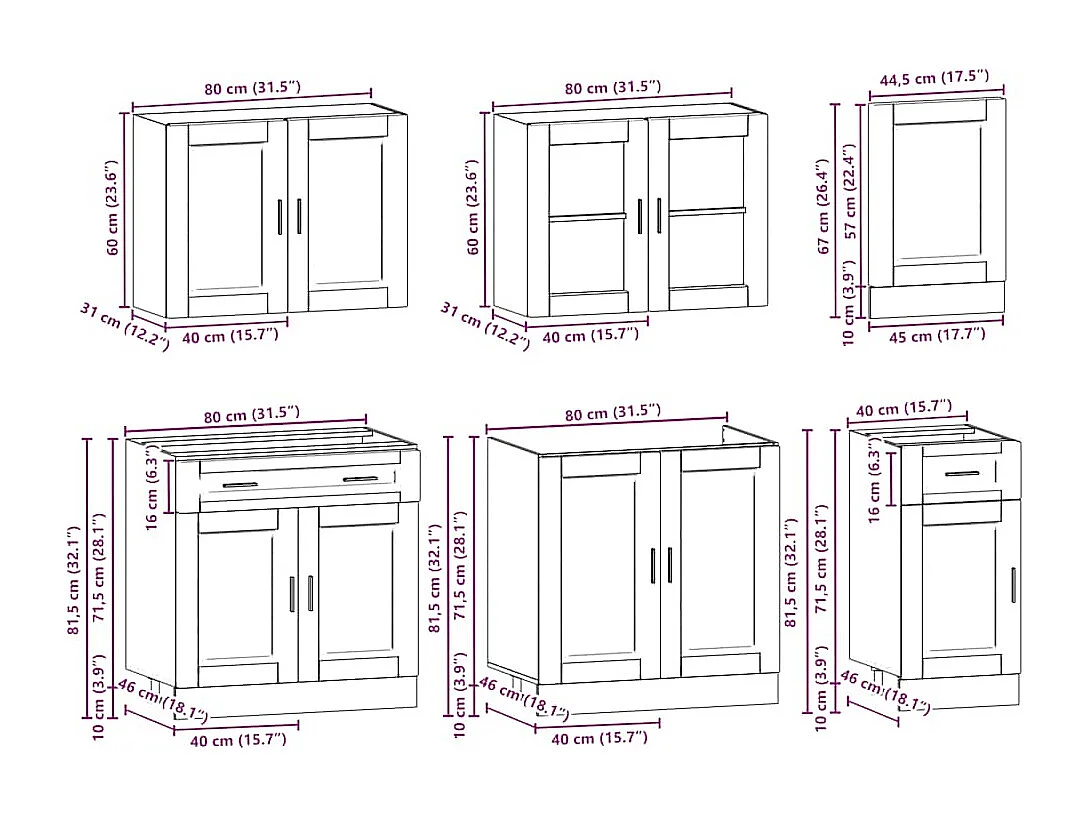 Ensemble de 7 meubles de cuisine "Porto" en bois d'ingénierie blanc