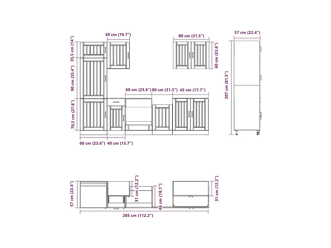 Mueble cocina Lucca roble sonoma 7 pzas madera contrachapada