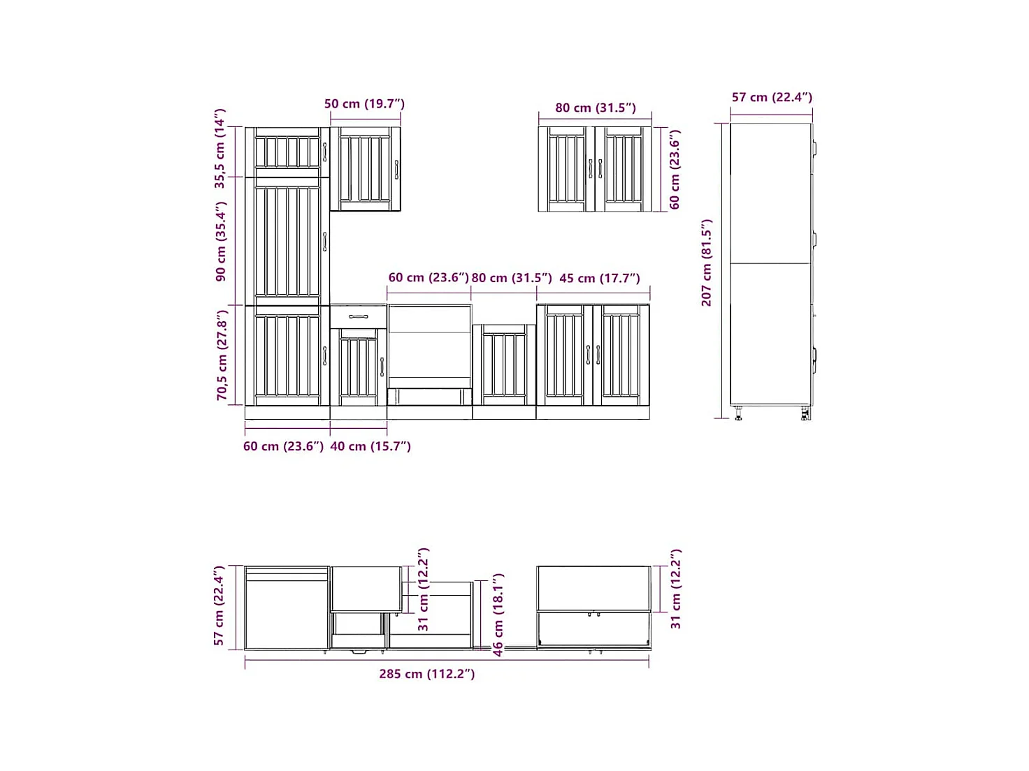 Mueble cocina Lucca roble sonoma 7 pzas madera contrachapada