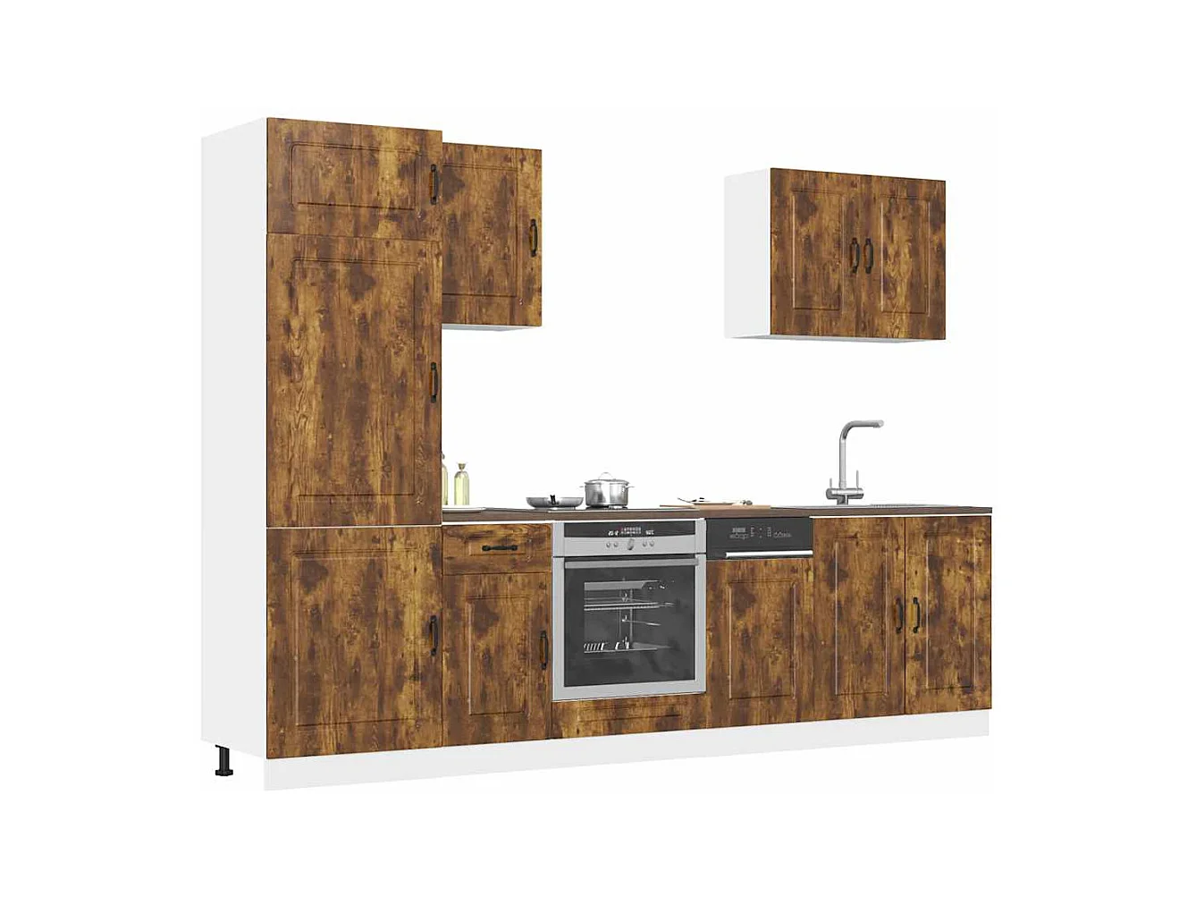 7-delige Keukenkastenset Kalmar bewerkt hout gerookt eiken