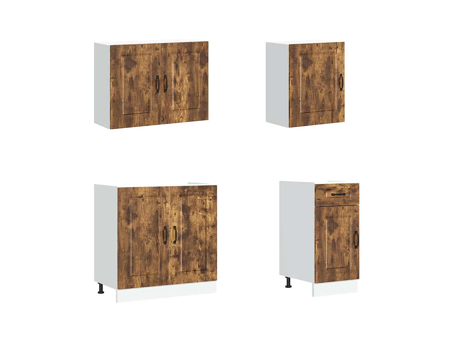 7-delige Keukenkastenset Kalmar bewerkt hout gerookt eiken