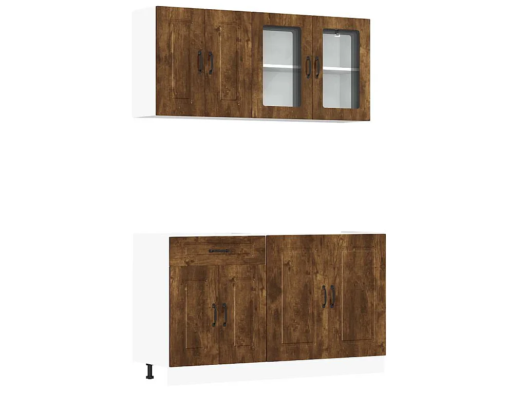 4-delige Keukenkastenset Kalmar bewerkt hout gerookt eiken