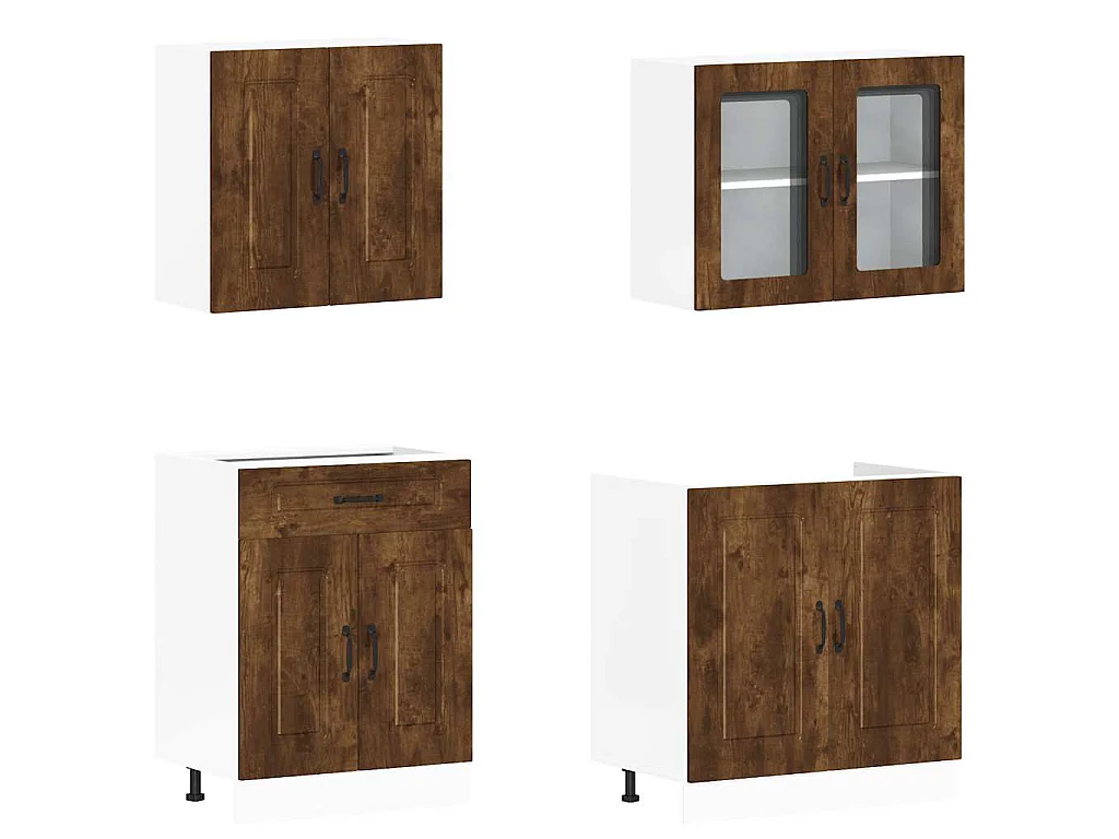 4-delige Keukenkastenset Kalmar bewerkt hout gerookt eiken