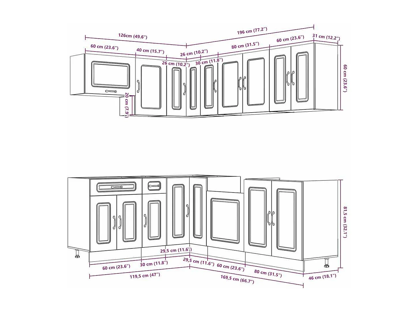11 peças armário de cozinha conjunto Kalmar concreto cinza