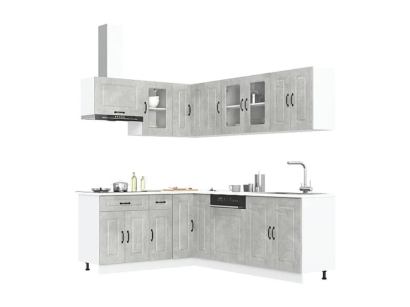 11 peças armário de cozinha conjunto Kalmar concreto cinza